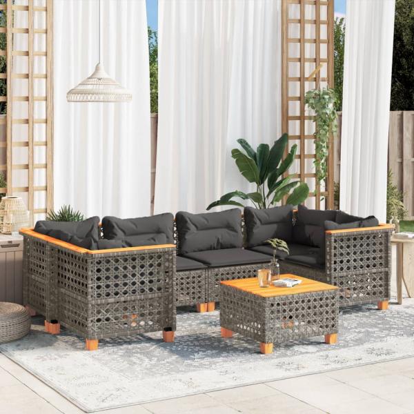 ARDEBO.de - 7-tlg. Garten-Sofagarnitur mit Kissen Grau Poly Rattan