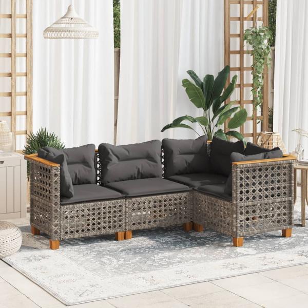 ARDEBO.de - 4-tlg. Garten-Sofagarnitur mit Kissen Grau Poly Rattan