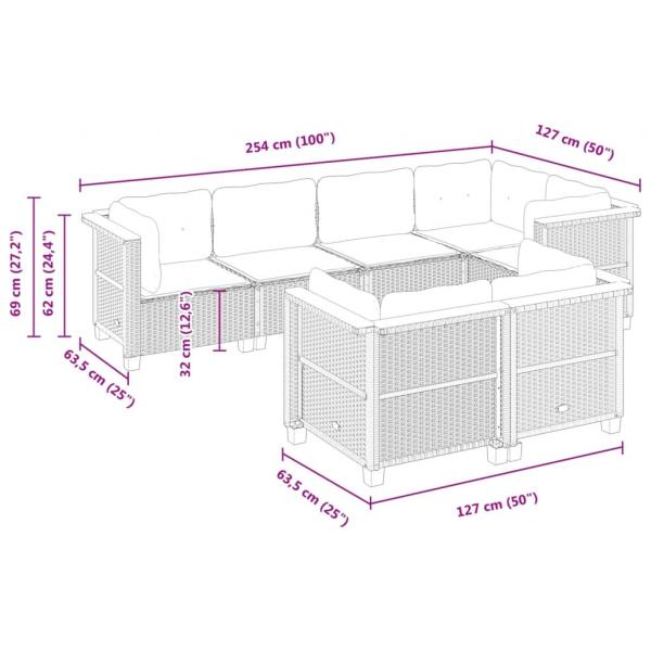 7-tlg. Garten-Sofagarnitur mit Kissen Schwarz Poly Rattan