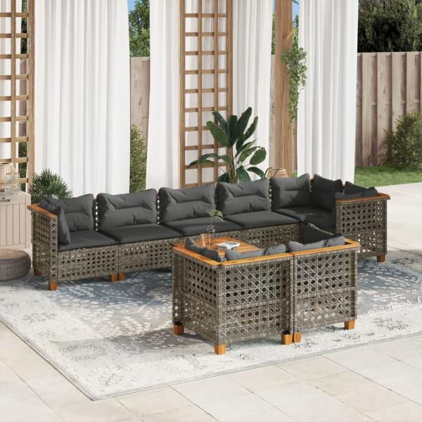 ARDEBO.de - 9-tlg. Garten-Sofagarnitur mit Kissen Grau Poly Rattan