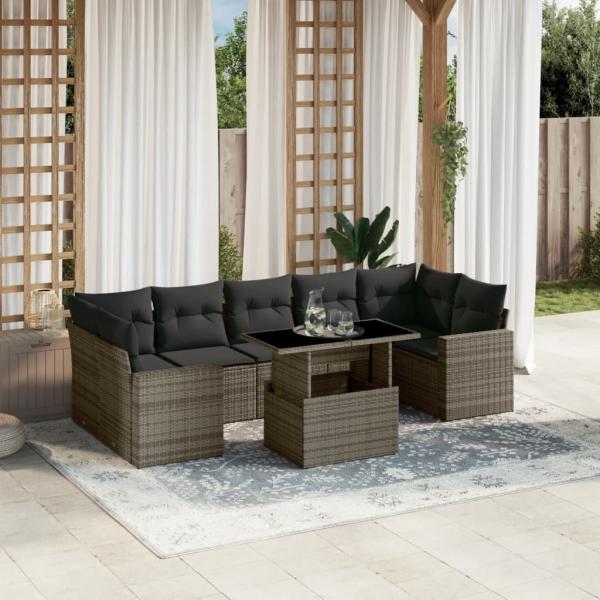 ARDEBO.de - 8-tlg. Garten-Sofagarnitur mit Kissen Grau Poly Rattan