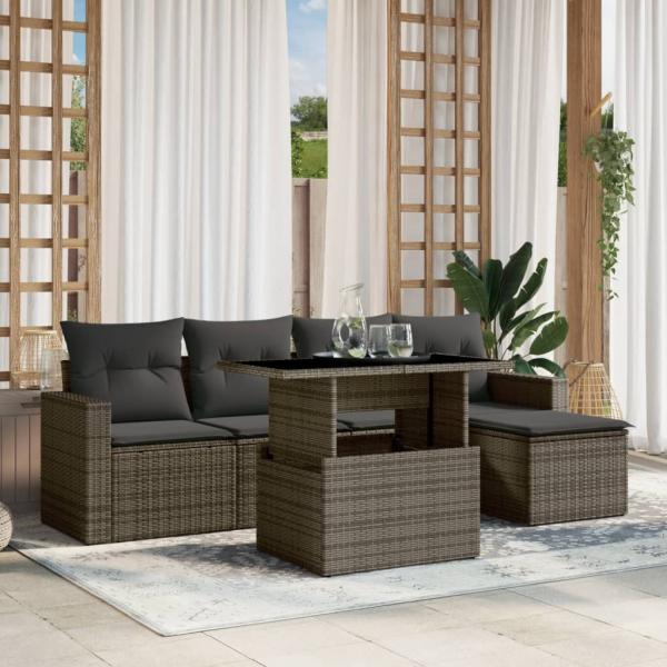 ARDEBO.de - 6-tlg. Garten-Sofagarnitur mit Kissen Grau Poly Rattan