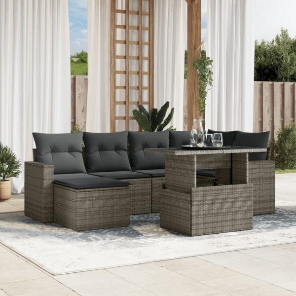 ARDEBO.de - 7-tlg. Garten-Sofagarnitur mit Kissen Grau Poly Rattan