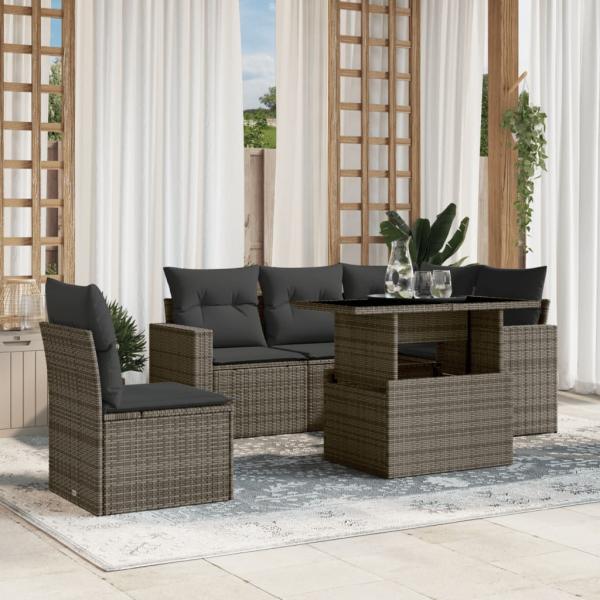 ARDEBO.de - 6-tlg. Garten-Sofagarnitur mit Kissen Grau Poly Rattan