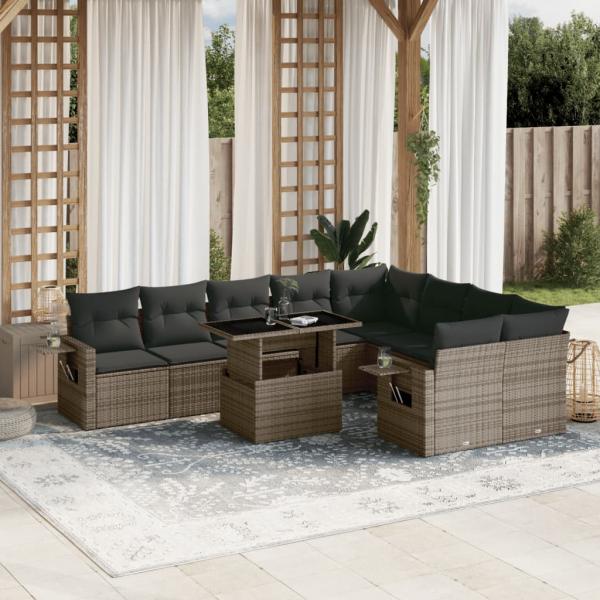 ARDEBO.de - 10-tlg. Garten-Sofagarnitur mit Kissen Grau Poly Rattan