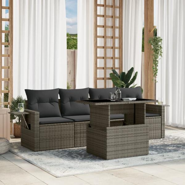 ARDEBO.de - 5-tlg. Garten-Sofagarnitur mit Kissen Grau Poly Rattan