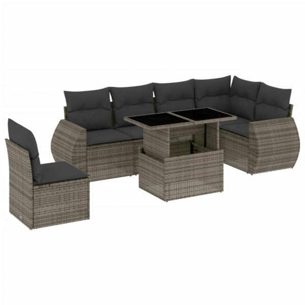 7-tlg. Garten-Sofagarnitur mit Kissen Grau Poly Rattan