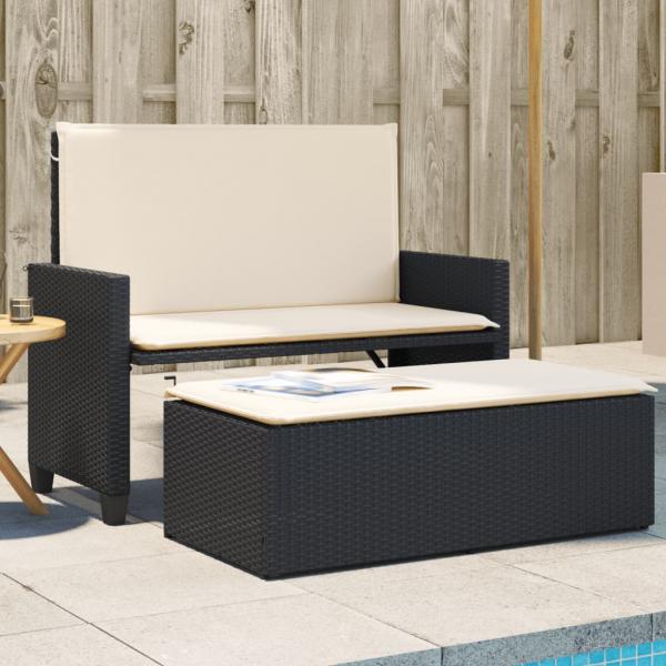 ARDEBO.de - Gartenbank mit Kissen und Hocker Schwarz Poly Rattan