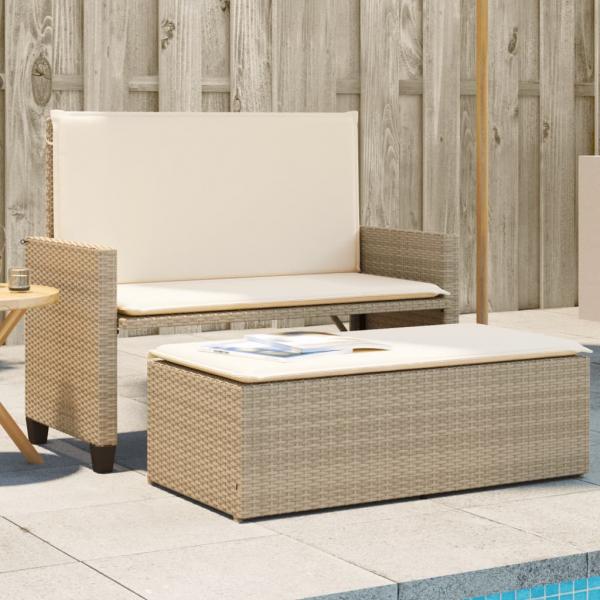 ARDEBO.de - Gartenbank mit Kissen und Hocker Beige Poly Rattan