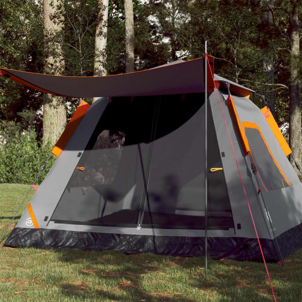 ARDEBO.de - Kuppel-Campingzelt 5 Personen Grau und Orange Quick Release