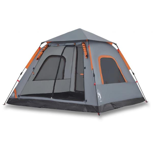 Kuppel-Campingzelt 5 Personen Grau und Orange Quick Release