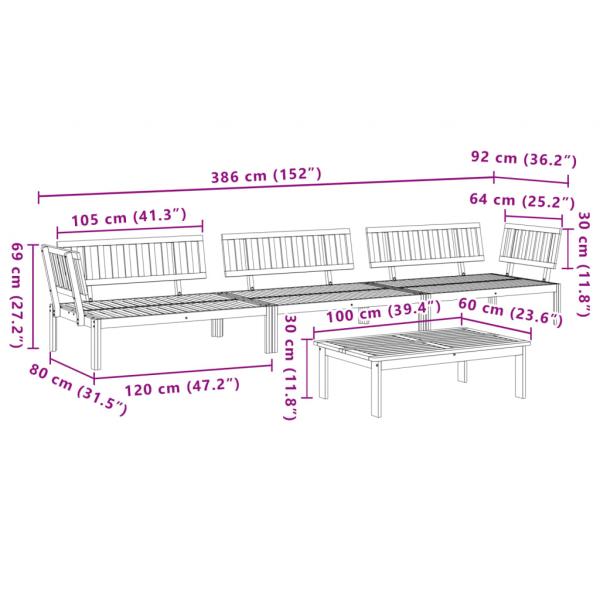 4-tlg. Garten-Sofagarnitur aus Paletten Massivholz Akazie