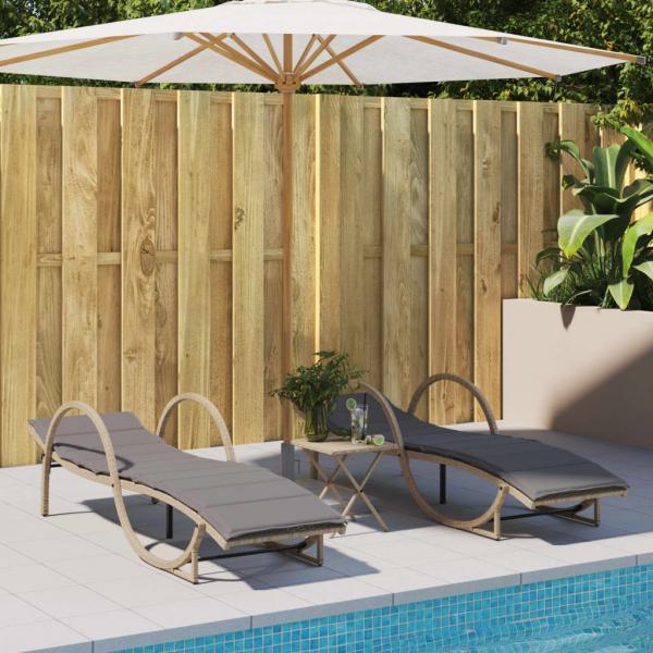 ARDEBO.de - Sonnenliegen 2 Stk. mit Auflagen Beige Poly Rattan