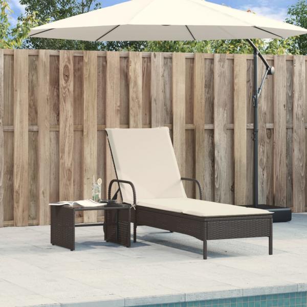 Sonnenliege mit Rollen und Auflage Schwarz Poly Rattan