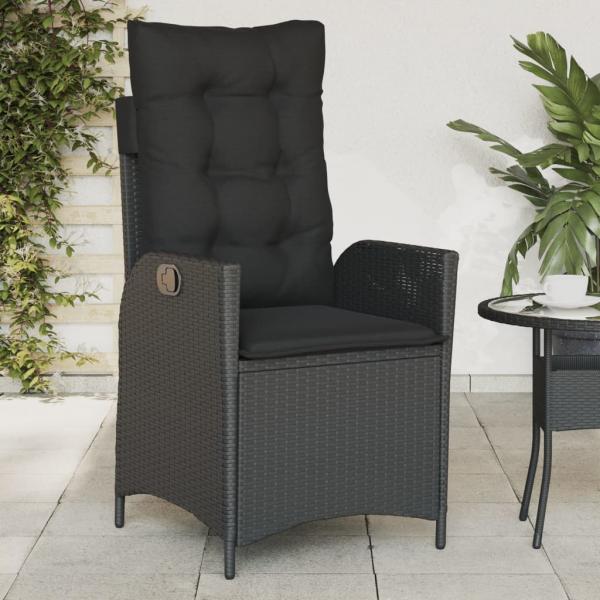 ARDEBO.de - Gartensessel Verstellbar mit Kissen Schwarz Poly Rattan