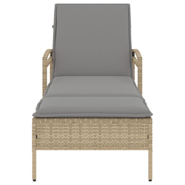 Sonnenliege mit Auflage Beige 63x200x81 cm Poly Rattan