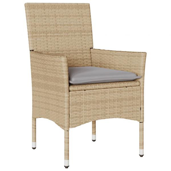 3-tlg. Bistro-Set mit Kissen Beige Poly Rattan und Glas