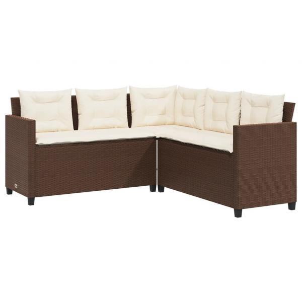 Gartensofa in L-Form mit Tisch und Kissen Braun Poly Rattan