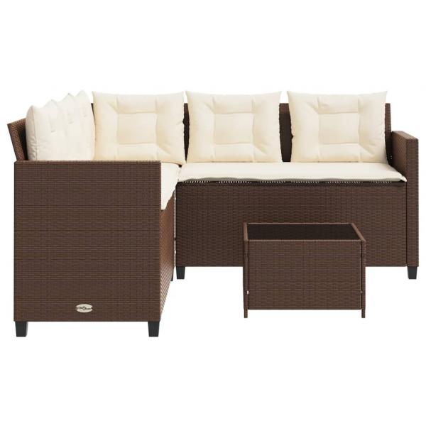 Gartensofa in L-Form mit Tisch und Kissen Braun Poly Rattan