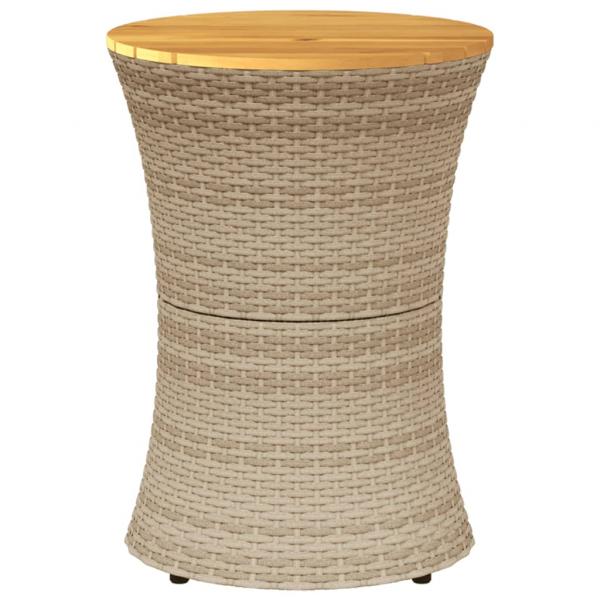 Garten-Beistelltisch Trommelform Beige Poly Rattan Massivholz