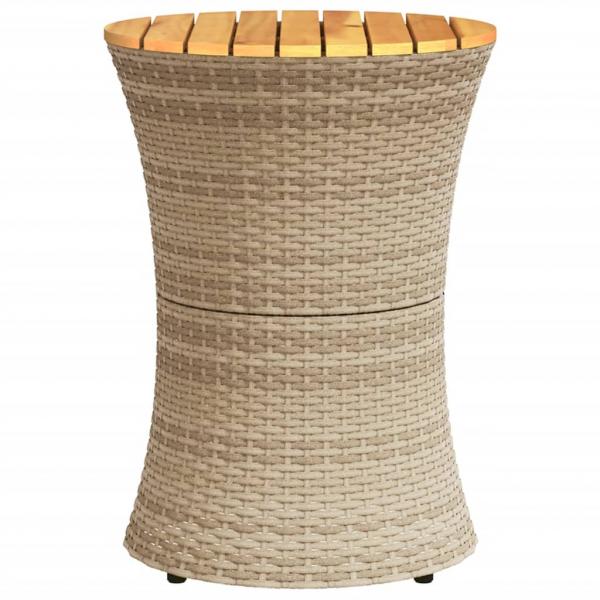 Garten-Beistelltisch Trommelform Beige Poly Rattan Massivholz