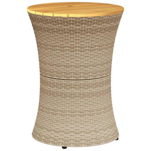 Garten-Beistelltisch Trommelform Beige Poly Rattan Massivholz