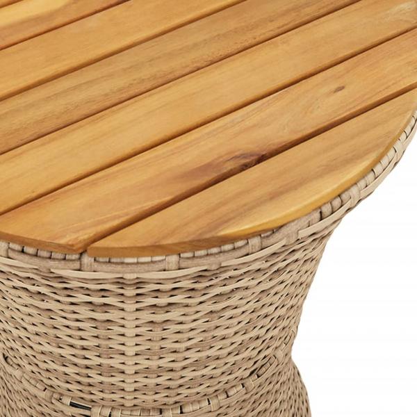 Garten-Beistelltisch Trommelform Beige Poly Rattan Massivholz