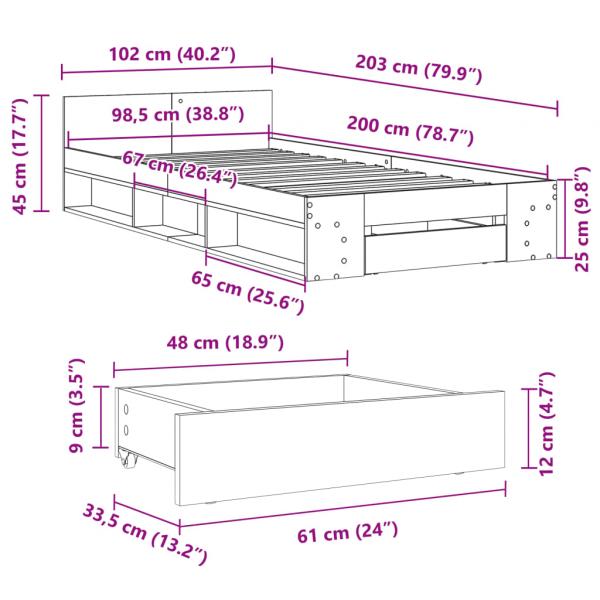 Bettgestell mit Schublade Weiß 100x200 cm Holzwerkstoff