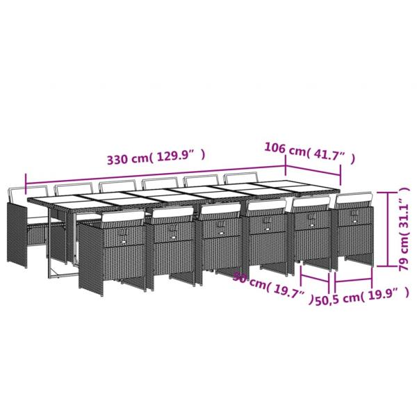 13-tlg. Garten-Essgruppe mit Kissen Braun Poly Rattan