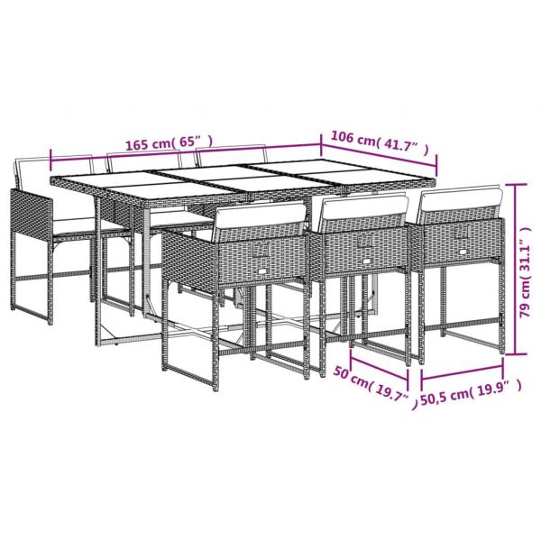 7-tlg. Garten-Essgruppe mit Kissen Grau Poly Rattan