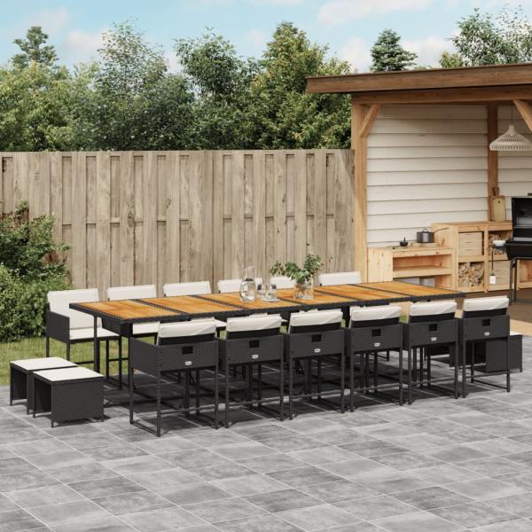 ARDEBO.de - 17-tlg. Garten-Essgruppe mit Kissen Schwarz Poly Rattan