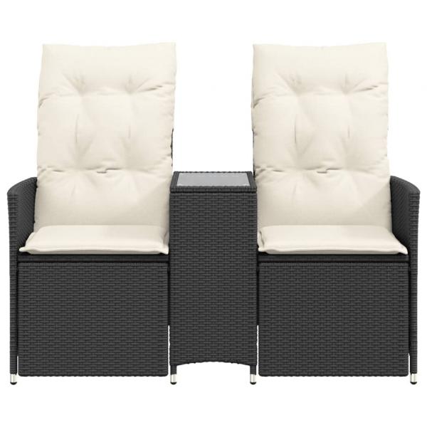 Gartensofa 2-Sitzer Verstellbar mit Tisch Schwarz Poly Rattan