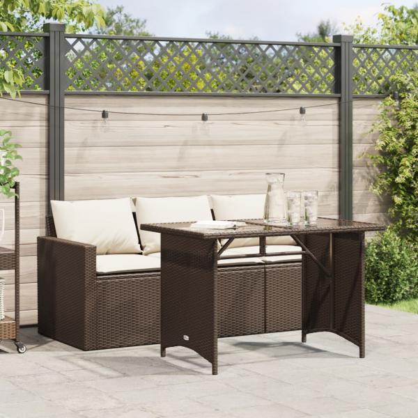 ARDEBO.de - 2-tlg. Garten-Essgruppe mit Kissen Braun Poly Rattan