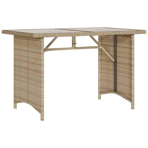 Gartentisch mit Glasplatte Beige 110x68x70 cm Poly Rattan