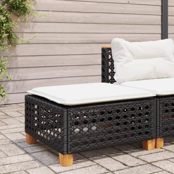 ARDEBO.de - Gartenhocker mit Kissen Schwarz 63,5x56x32 cm Poly Rattan