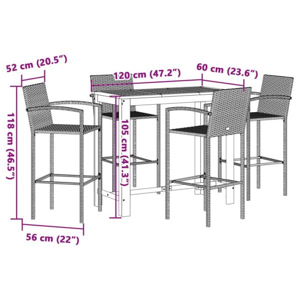 5-tlg. Gartenbar-Set Schwarz Massivholz Akazie und Poly Rattan