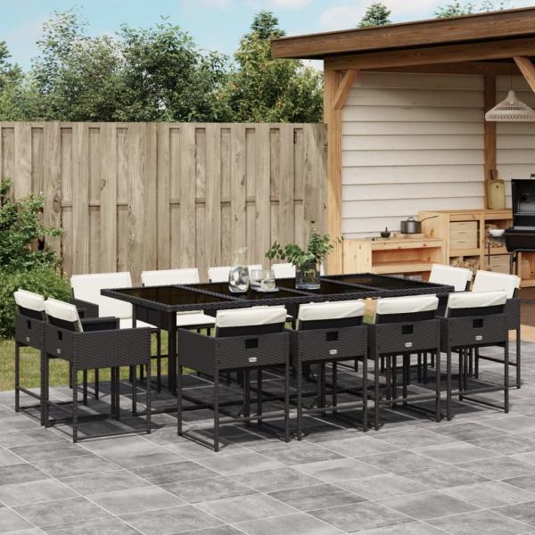 ARDEBO.de - 13-tlg. Garten-Essgruppe mit Kissen Schwarz Poly Rattan