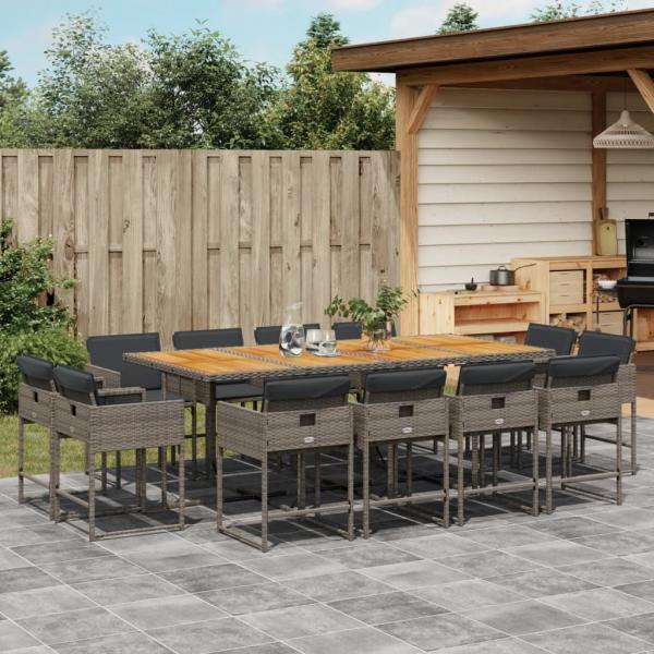 ARDEBO.de - 13-tlg. Garten-Essgruppe mit Kissen Grau Poly Rattan