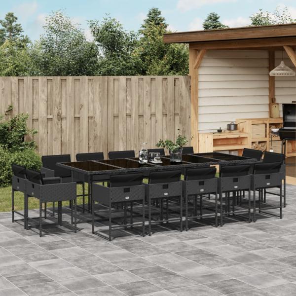 ARDEBO.de - 15-tlg. Garten-Essgruppe mit Kissen Schwarz Poly Rattan