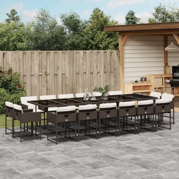 ARDEBO.de - 17-tlg. Garten-Essgruppe mit Kissen Braun Poly Rattan