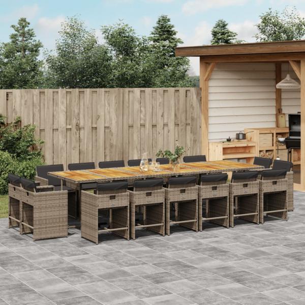 ARDEBO.de - 17-tlg. Garten-Essgruppe mit Kissen Grau Poly Rattan