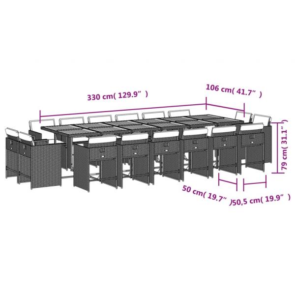 17-tlg. Garten-Essgruppe mit Kissen Grau Poly Rattan