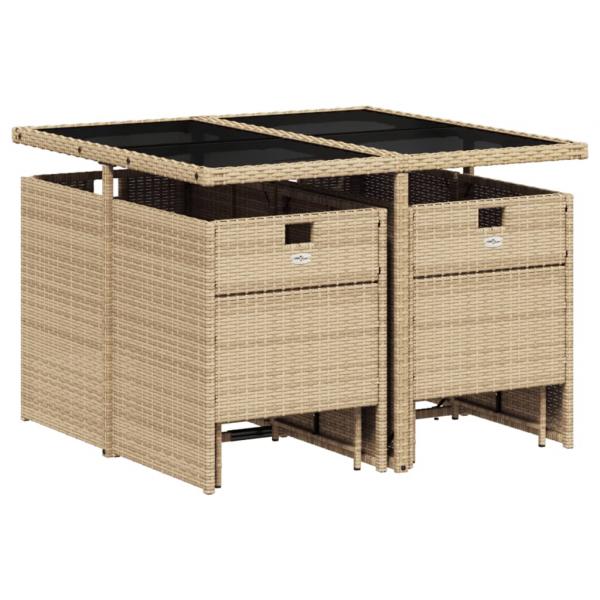 9-tlg. Garten-Essgruppe mit Kissen Beige Poly Rattan