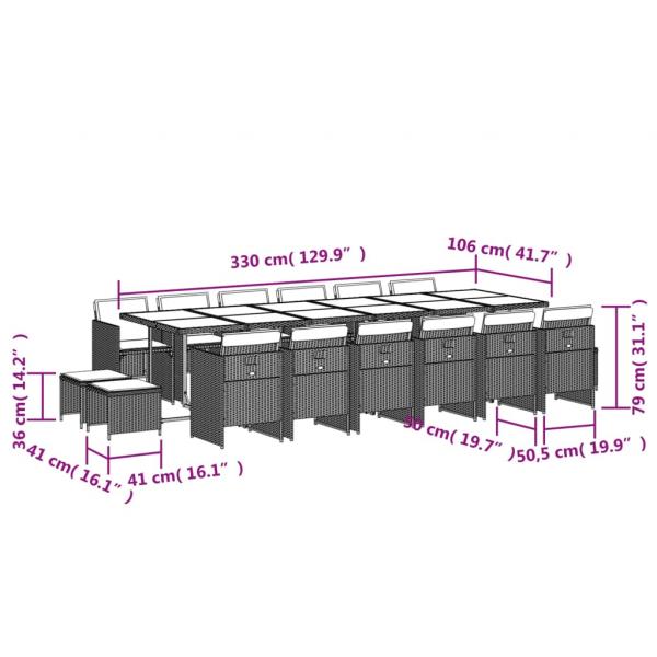 17-tlg. Garten-Essgruppe mit Kissen Grau Poly Rattan