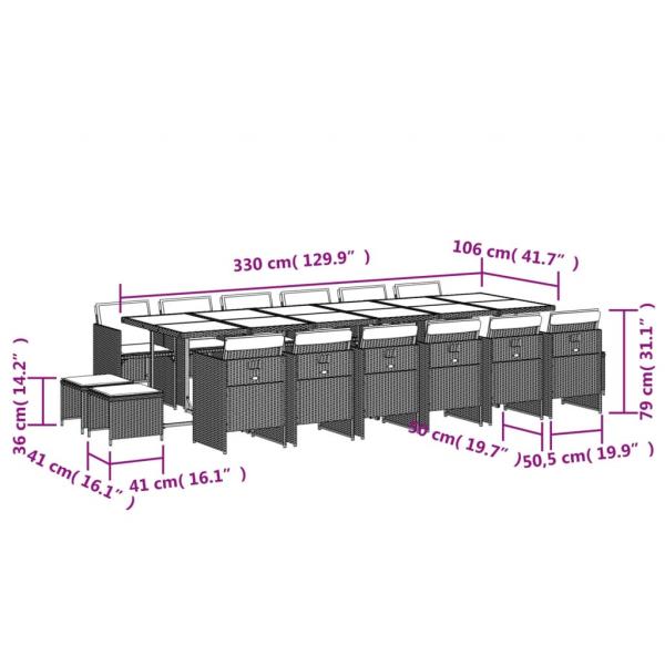 17-tlg. Garten-Essgruppe mit Kissen Schwarz Poly Rattan