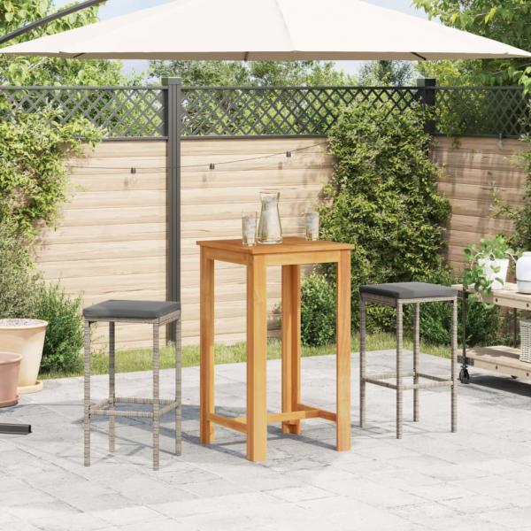 3-tlg. Gartenbar-Set Grau Massivholz Akazie und Poly Rattan