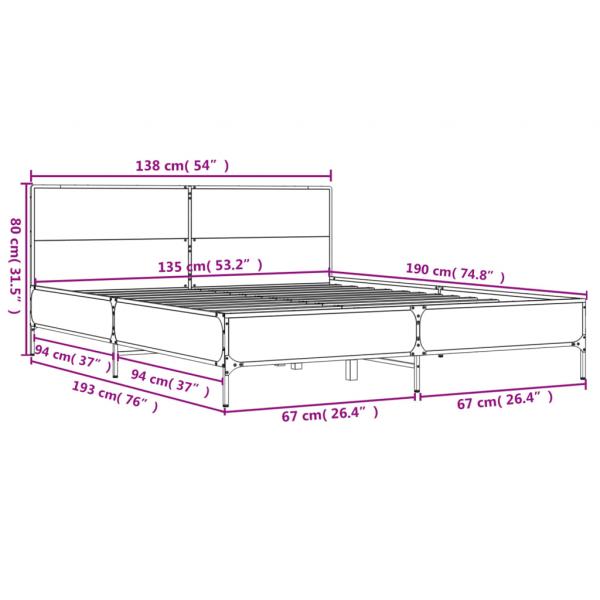 Bettgestell Sonoma-Eiche 135x190 cm Holzwerkstoff und Metall