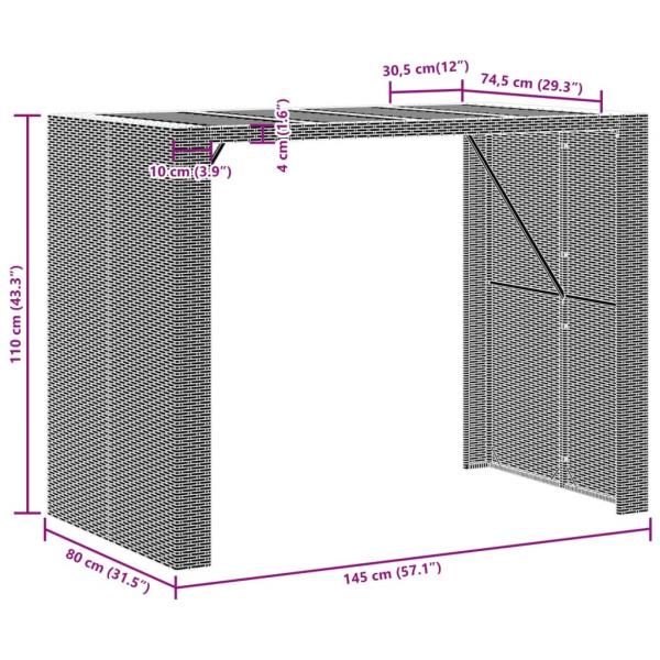 Gartentisch mit Holzplatte Schwarz 145x80x110 cm Poly Rattan