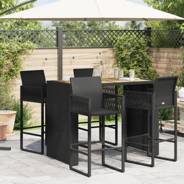 Gartentisch mit Holzplatte Schwarz 145x80x110 cm Poly Rattan