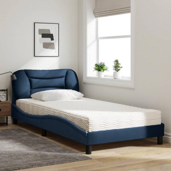 Bett mit Matratze Blau 100x200 cm Stoff